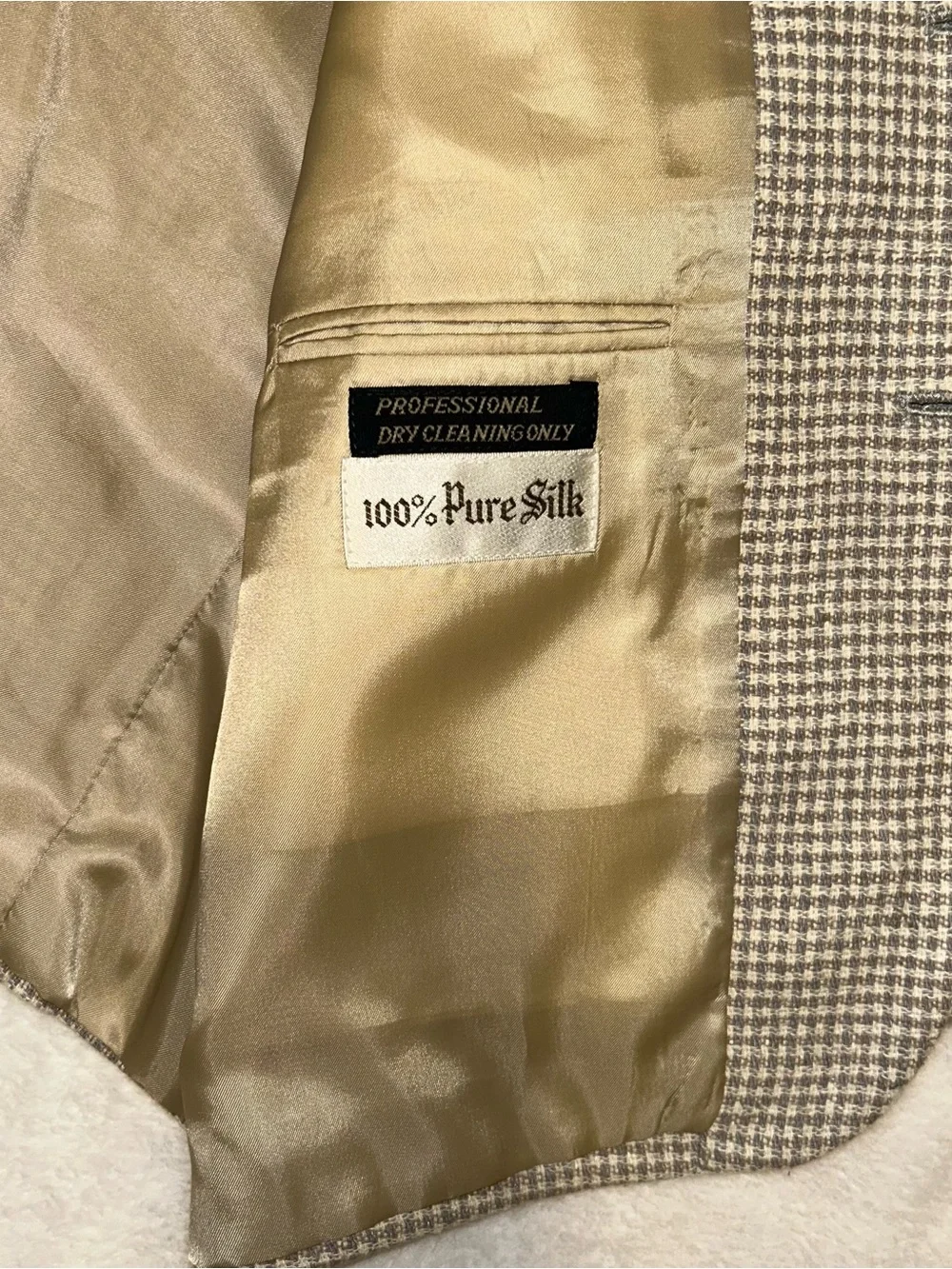 Vintage Bert Pulitzer 42S Beige/Gray Gingham Sport Coat Blazer Mens pure silk